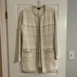 Talbots Woven Long Open Cardigan / Size Medium/ Ivory and Silver Sparkle